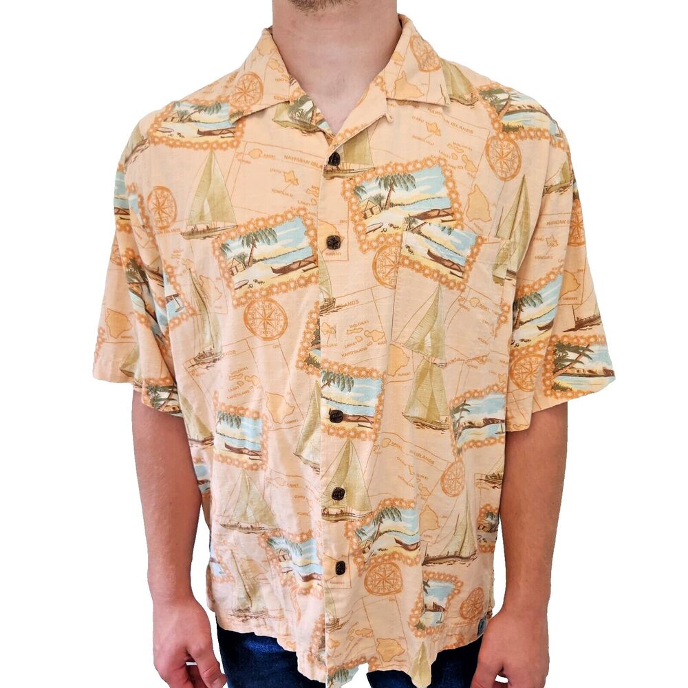 Bermuda Bay Vintage Button up Shirt  100% Silk Orange